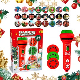 Durdiiy Flashlight Projector for Kids, Christmas 24 Patterns Slide Projector Torch Projection Light, Christmas Flashlight Projector Torch Lamp Xmas Projection Torch for Kids Birthday Gift (red)