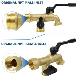 Double Outdoor Faucet, Outside Tap Garden Water Faucet Wall Mounted 3/4 inch NPT Female Inlet & Two Outlets, Frost-proof Brass Outside Spigot for Home Balcony Hose Connector (Copper 3/4" Female Inlet)