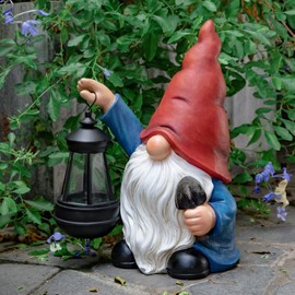 WONDHOME Garden Gnome Outdoor Decoration with Shovel Solar Gnomes Statue with Lantern LED Lights,Terrace Courtyard Lawn Patio Porch Decoration Mother's Day Christmas Housewarming Gift for Mom Women