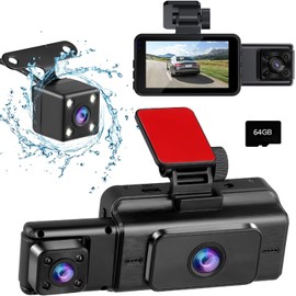 Front and Rear Dash Camera, 1080p FHD/720P Rear Dash Camera with 64G SD Card, 170° Wide Angle with Super Night Vision, Loop Recording, G-Sensor, 360° Dash Camera with Parking Monitor Motion Detection