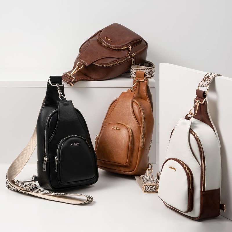 Vulkitty Sling Backpack Chest Bag for Women PU Leather Trendy