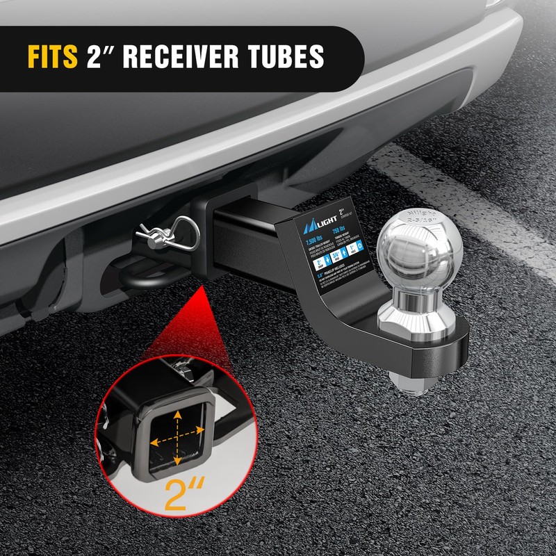 Nilight Trailer Hitch Ball Mount with 2-5/16Inch Trailer Ball &