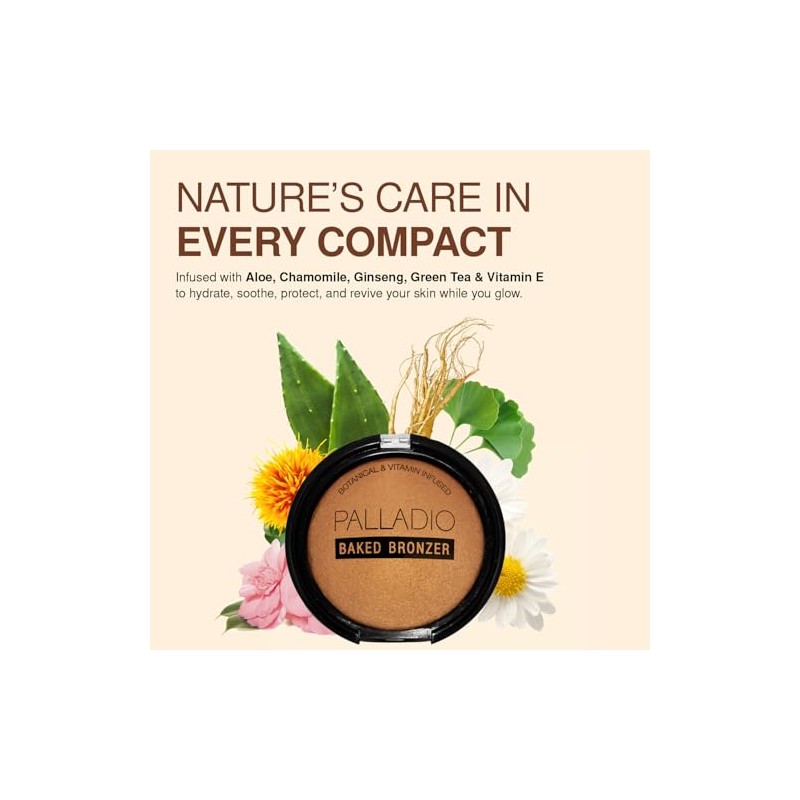 Palladio Baked Bronzer, altamente pigmentado y fácil de mezclar, brillo