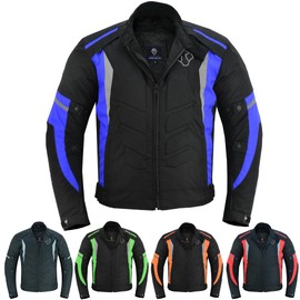 FOXKULL Motorsports Men’s Textile All-Season Motorcycle CE Armored Waterproof Protective with Air Vent Zippers (US, Alpha, X-Large, Regular, Regular, Blue)