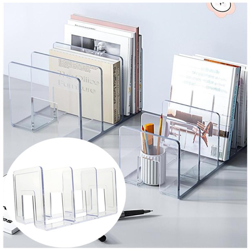 Granmagazz Acrylic Bookends Tabletop Bookshelf Divider Document Sorter Rack Handbag