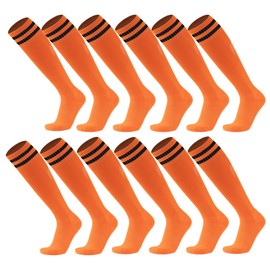 Ultrafun 6 pares de calcetines de fútbol de compresión elástica de color hasta la rodilla, calcetines deportivos para hombres, mujeres y adolescentes, 6 pares-naranja, Talla única