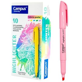 Campus Slanted Tip Highlighters - Pack of 10 Water-Based Highlighters - Pastel Highlighters (Pink)