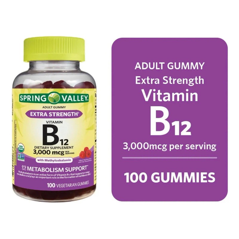 Spring Valley Vitamina B12 3000 Mcg Con 100 Gomitas Veg.