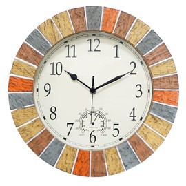 UMEXUS Indoor Outdoor Clock and Thermometer, 13 Inch Large Waterproof Weatherproof Wall Clocks, Retro Silent Non-Ticking Battery Operated Decor for Garden Kitchen Bathroom