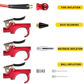 Hromee 16 Pieces Air Compressor Accessory Kit with 1/4 Inch Recoil Poly Air Hose, Blow Gun and Fittings Inflation Kit with Needles, Ball Chuck and Tire Pressure Gauge