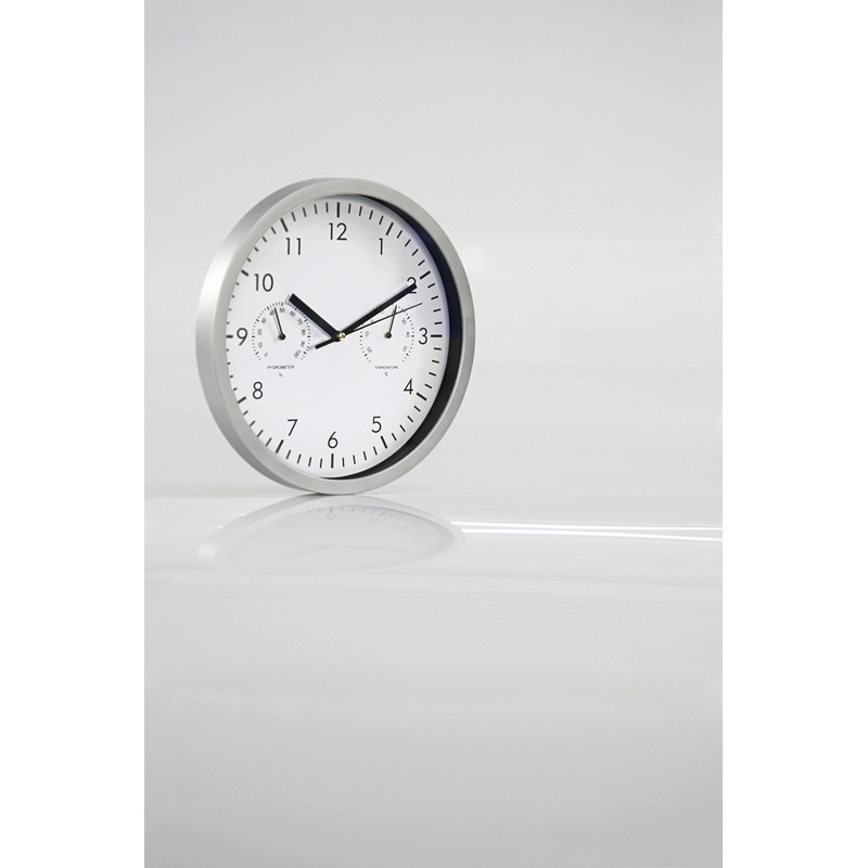 MC Power Design Wanduhr modern Silber | mit Thermometer und