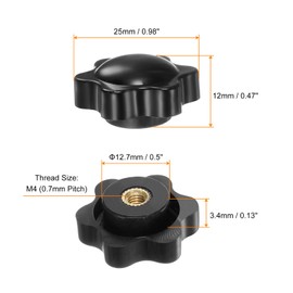 QUARKZMAN Star Handles M4 Internal Thread 25 mm Head Plastic Non-Continuous Hole Brass Screw Handles Thread Screws Black Pack of 10