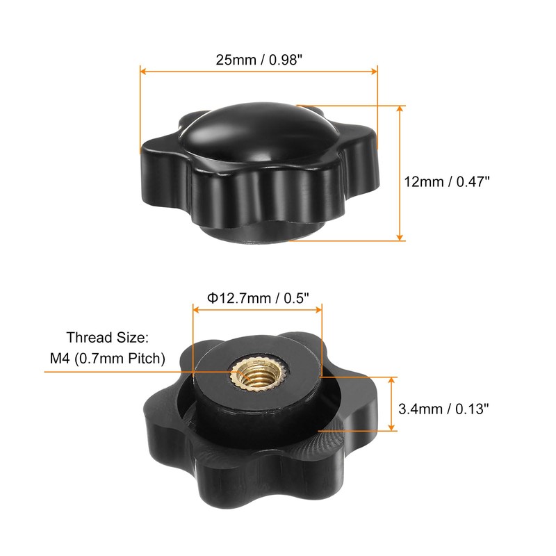 QUARKZMAN Star Handles M4 Internal Thread 25 mm Head Plastic