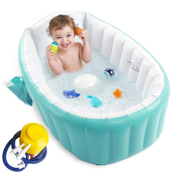 Inflatable Baby Bathtub with Air Pump, Baby Bath Tub Toddler Bathtub, Foldable Shower Basin for Newborn, Portable Travel Bath Tub, Green