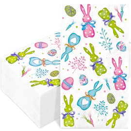 FYSUIMU 100Pcs Easter Bunny Guest Napkins Colorful Rabbit Egg Disposable Paper Napkins Dinner Hand Napkins for Spring Party Supplies Table Decor