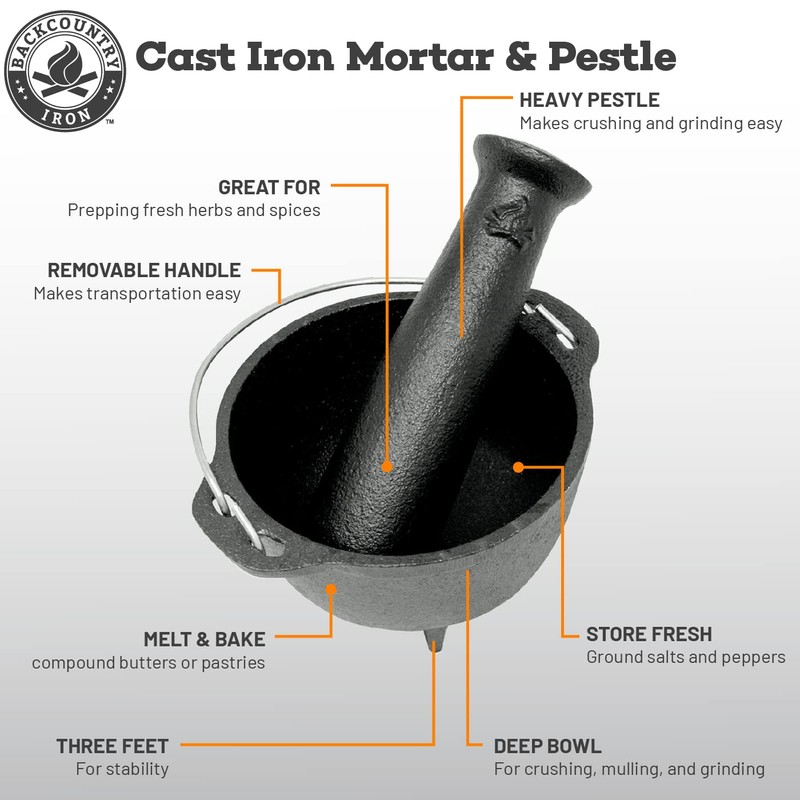 Backcountry Iron 4.75 inch Cast Iron Mortar and Pestle Set