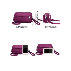 YANAIER Multi-Zipper Crossbody Handbag Purse, Women's Nylon Wristlet Mini Crossbody Bag Clutch with 2 Straps Grey