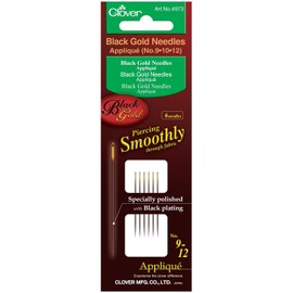 Clover Agujas de oro negro Applique/Sharps No.9/No.10/No.12, 2 Ea.