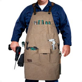 ARCFOX Woodworking Apron for Men - 16oz Soft Washed Canvas with 9 Pockets, Cross-Back Straps & Thick Pads - Adjustable S-XXXL for Mechanics, DIY Crafters - Comfort Focused Tool Apron