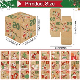 ONESING 24 Pcs DIY Christmas Advent Calendar Boxes for 2024, 24 Days Countdown Calendar Gift for Adults and Kids Christmas Cardboard Number Boxes Make & Fill Your Own Advent Calendar Boxes Lovely Xmas Party Present, Kraft Papper
