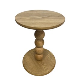 dwellington Round Wooden Side Table with Stacked Ball Pedestal Base, Accent Nightstand for Living Room, Bedroom, Corners (Natural)