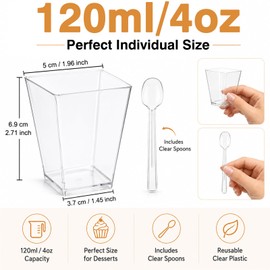 YANJINGSHE Dessert Cups, 100 Pack 120ml Clear Square Dessert Pots