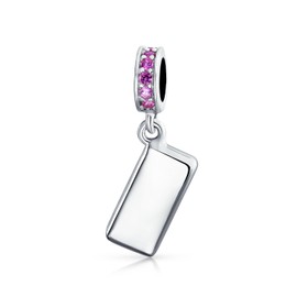 Pink Cellular Cell Mobile Smart Phone Dangle Charm Bead For Women Teen Enamel .925 Sterling Silver Fits European Bracelet
