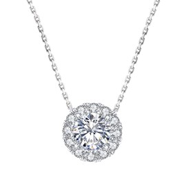 KRKC Women's Moissanite Necklace, 925 Single Diamond Silver, Moissanite Pendant Necklace, Hypoallergenic, White Gold Plated, Length Adjustable, Gift Box Included, Gift Box, 17.7 x 2.0 inches (45 + 5