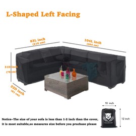 ClawsCover L-Shaped Sectional Sofa Covers Waterproof Outdoor Tear Proof Patio Couch Cover Garden Furniture Protector,6 Windproof Straps,2 Air Vents,Left Facing