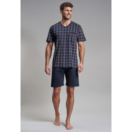 Götzburg Men's Shorty Short Sleeve Cotton Single Jersey Navy Check (451154-4008) - navy All Over Print, size: 48