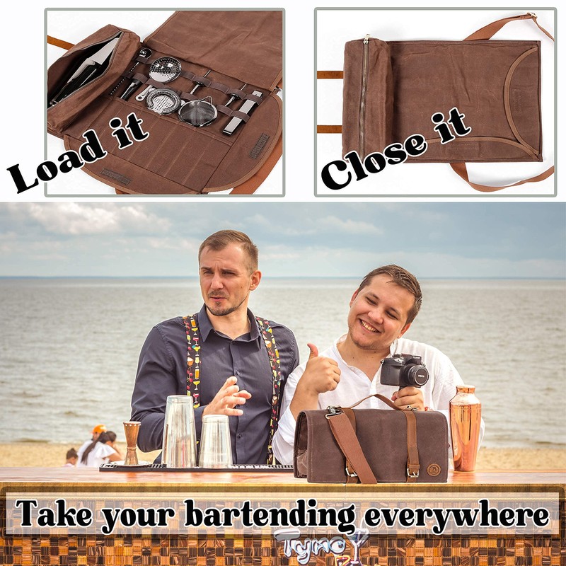Beemojo Bartender tool bag waxed canvas water resistant adjustable shoulder