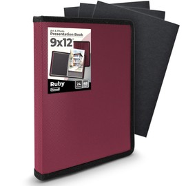 Dunwell Art Portfolio 9x12 Folder (Ruby), Black Mounting Paper, Portfolio Binder for Artwork, 9 x 12 Art Folder, 24 Pockets Display 48 Pages, Acid-Free Poly Presentation Book