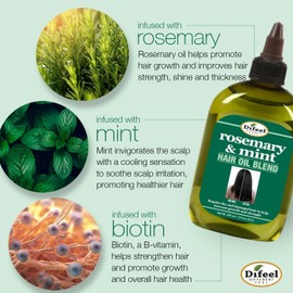 Difeel Aceite para el cabello premium de romero y menta con biotina 2.5 oz. - Aceite de romero natural para el crecimiento del cabello y biotina