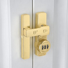 INIRET Gold 180 Degree Barn Door Lock,Mechanical Password Lock,Flip Latch with Combination,3 Digit Password Keyless,Protect Privacy,for Barn Door,Windows,Garden,Cabinets,Bathroom,and Sliding Door