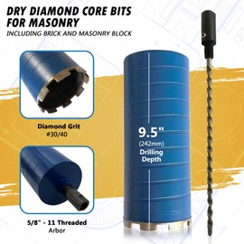 4" Dry Diamond Core Bit for Brick and Block with 5/8"-11 Pilot Bit Adapter, 9.5" Drilling Depth, 5/8"-11 Arbor