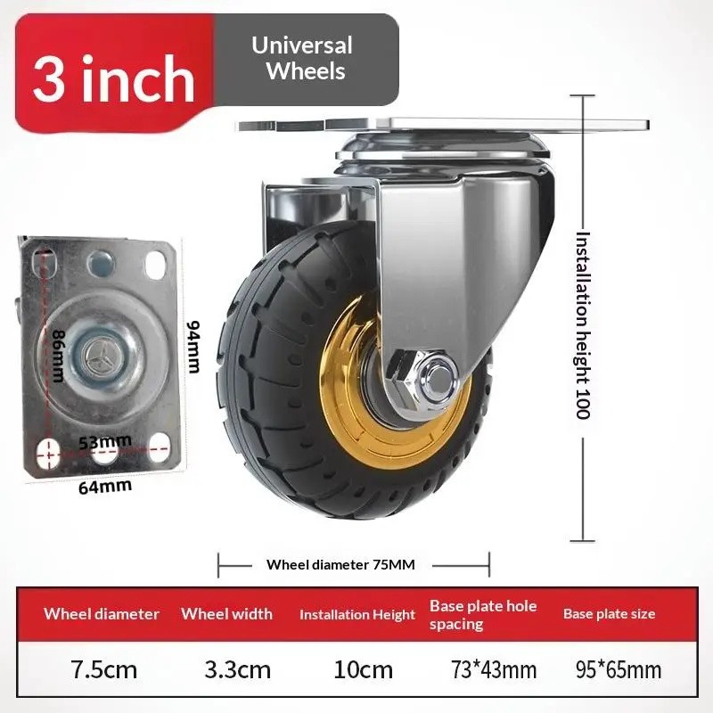 3/4-Inch Rubber Plate Caster Wheel, Swivel, Directional and Brake Options