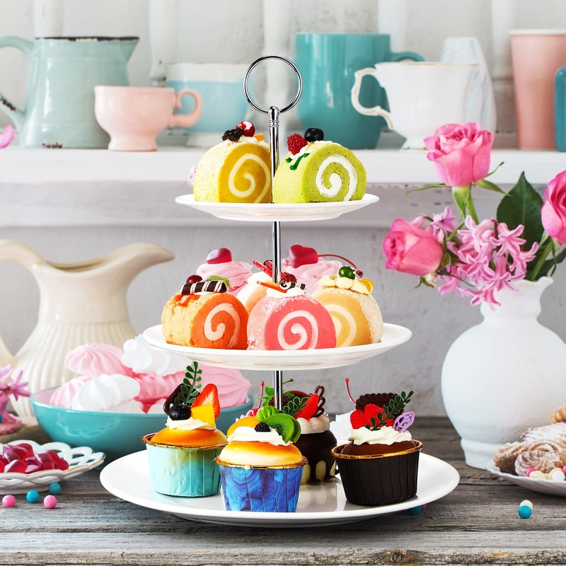 Tatuo 2 Pcs 3 Tier Porcelain Cupcake Stand, Cup Cake