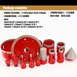 Diamond Hole Saw Kit,14 PCS Porcelain Tile Drill Bits Set 6/6/8/19/25/35/51/75/100mm,Diamond Core Drill Bits Set for Ceramic, Granite,Porcelain