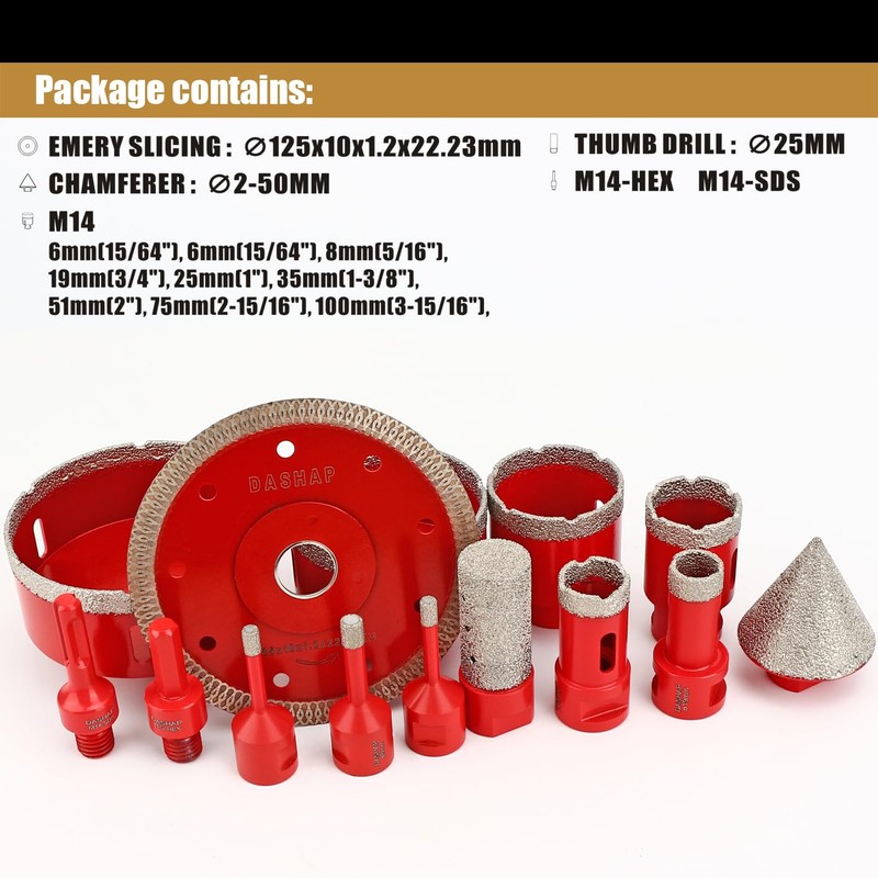Diamond Hole Saw Kit,14 PCS Porcelain Tile Drill Bits Set