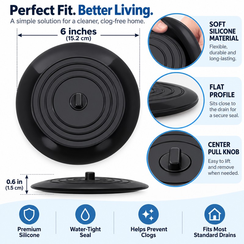 6-Inch Silicone Drain Stopper for Sink & Tub – Flexible
