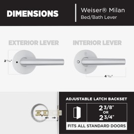 Weiser Milan Satin Chrome Door Handle, Reversible Privacy Lever, Interior Door Handles for Bedroom and Bathroom Doors, Keyless Bathroom/Bedroom Door Lock, Modern Home Décor