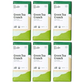 Raaka Chocolate Green Tea Crunch 66% Cacao Dark Chocolate | Gourmet Dark Chocolate Gift | Organic, Vegan, Fair Trade, Soy Free, Non GMO, Gluten Free, Kosher | 1.8oz Bars, 6-Pack
