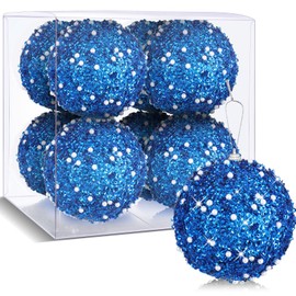 BBTO 8 Pcs Christmas Tree Ball Ornaments Glitter Sequin Foam Ornaments Hanging Decorations for Xmas Wedding Party Holiday Decor(Blue,3.15 Inch)