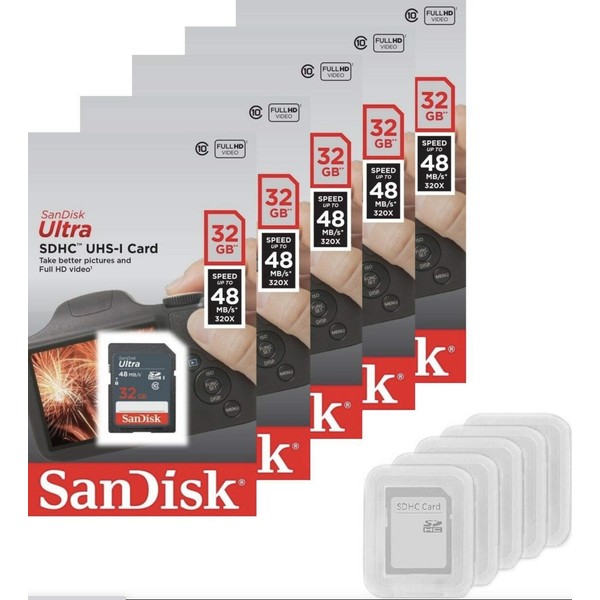 Bundle 5 Retail Packages of SanDisk Ultra 32GB SD SDHC