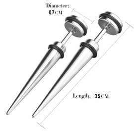 Feilok 2pcs Ear Stretchers Stainless Steel Taper Spike Earrings Rhinestone Studs Cheater, Color Silver, One Pair