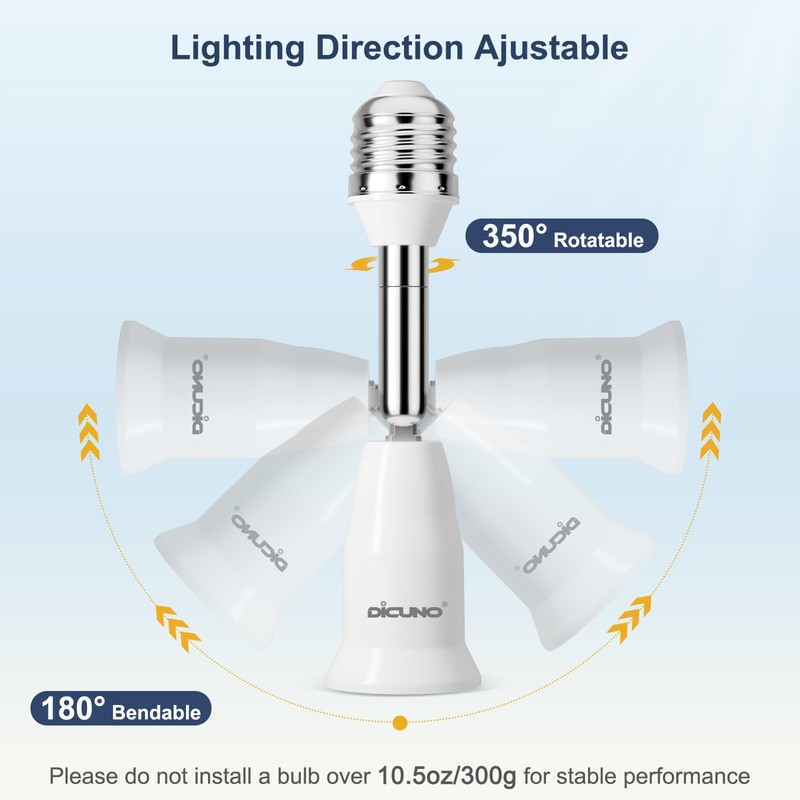 DiCUNO Light Socket Extender, E26 Light Bulb Extender, 4.5 Inch