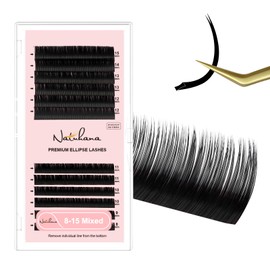 NATUHANA Ellipse Flat Eyelash Extension B Curls 0.15 mm 8-15 mm Mixed Tray Individual Volume Eyelash Accessories Eyelash Extension (Black; 0.15 B, 8-15 Mix)