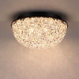Bekada 12’’ Modern Crystal Chandelier, LED Flush Mount Ceiling Light Fixture, 3/4/5000K Dimmable Ceiling Lamp for Dining Room, Entryway, Kitchen, Closet, Living Room, Bedroom, Hallway ETL Listed Black