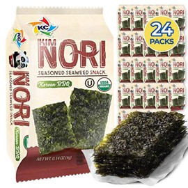 KIMNORI Seasoned Seaweed Snacks Sheets – Organic Korean BBQ Flavor 24 Individual Packs, Roasted Crispy Premium, 100% Natural Laver, Kim Nori 4g 0.14 Ounce
