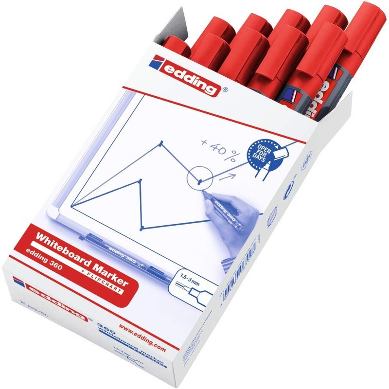 edding 360 Whiteboard Markers - Red - 10 Whiteboard Pens